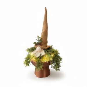 Handcrafted Whimsical Lighted Gnome with Greenery & Rustic Hat